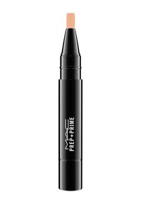 Svart kosmetisk penn med en avsmalnet tupp. Har "MAC PREP + PRIME" trykt i hvit tekst. Jevn overflate, slankt design og portabel størrelse.