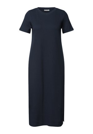 Street One, RIBBED MIDI DRESS WITH ROUND NECK, granatowy