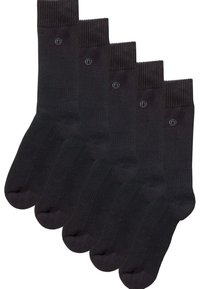 Set de cinci șosete negre dintr-un amestec de bumbac, cu manșete ribbate, textură netedă și zone întărite la vârf și călcâi.