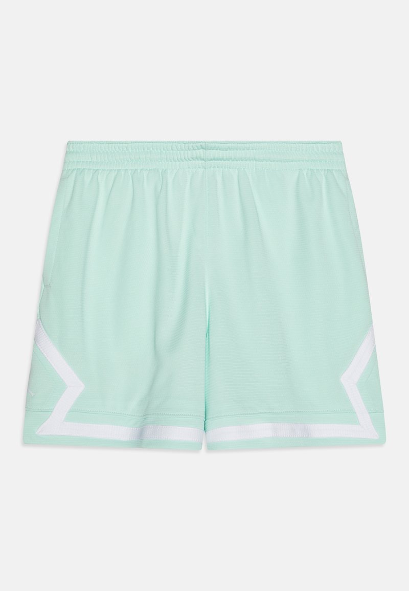 Μέντα πράσινα σορτς με ελαστική μέση, διαθέτουν λευκές αντίθετες λεπτομέρειες και κλασικό αθλητικό σχέδιο. Απαλή υφή, χωρίς τσέπες.