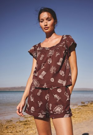 Next, REGULAR FIT - SHORT SLEEVED SQUARE NECK TOP  . - T-shirt print - chocolate brown vase print