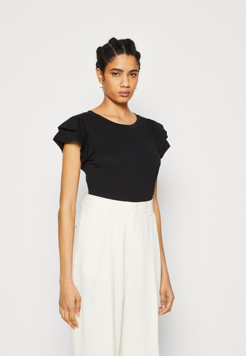 Selected Femme SLFCAMILA SS RUFFLE - Trükipildiga T-särk - black