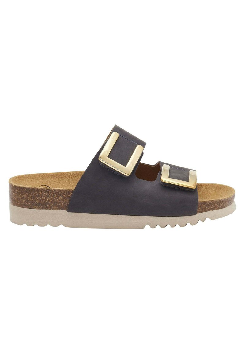 SCHOLL ciabatte incrociate sandali LA SERENA STRAP plantare BioPrint GRIGIO DENIM perline incrocio