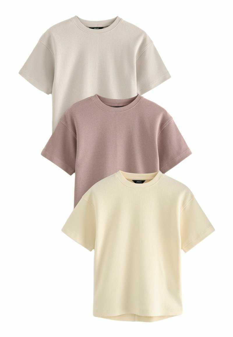 Next SHORT SLEEVE TEXTURED 3 PACK - T-shirts basic - ecru stone mauve