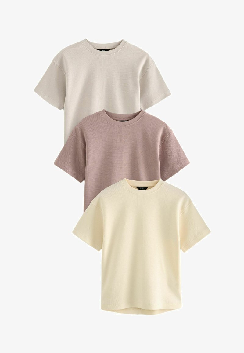 Next SHORT SLEEVE TEXTURED 3 PACK - Lihtne T-särk - ecru stone mauve