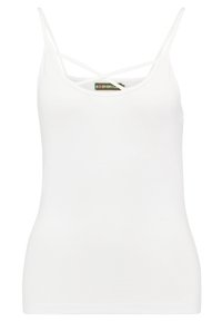 Top in camicie bianco con spalline regolabili, caratterizzato da un design incrociato davanti. Realizzato in tessuto morbido e leggero.