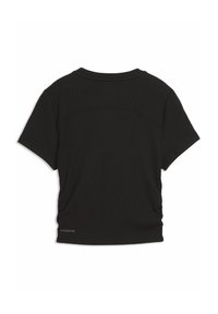 Μαύρο κοντομάνικο ριμπ T-shirt με στρογγυλή λαιμόκοψη, λεπτομέρεια ραφής στο πίσω μέρος και μικρό λογότυπο "Cloudspun" κοντά στο κάτω τελείωμα.