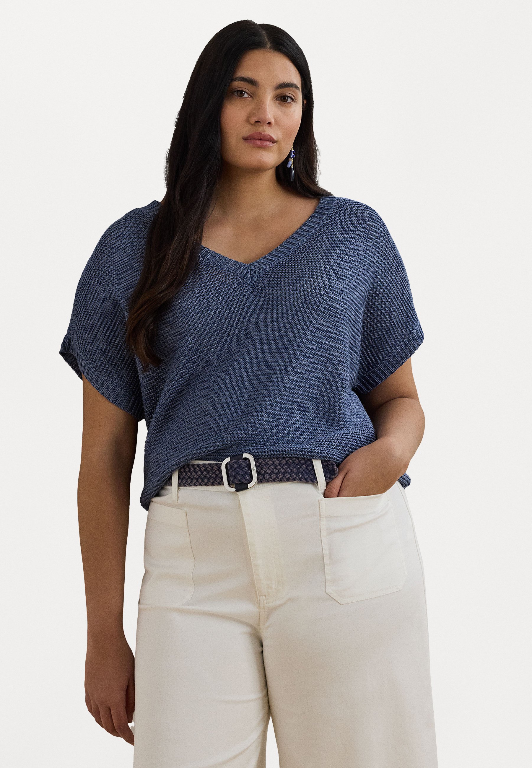 Lauren Ralph Lauren Woman LINEN-BLEND SHORT-SLEEVE V-NECK