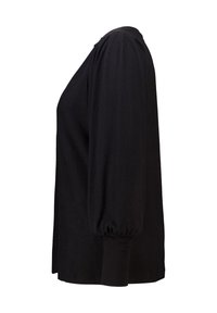 Zwarte blouse met lange mouwen en pofmouwen, ronde halslijn en fitted manchetten. Gemaakt van een zacht materiaal met een gladde, matte afwerking.