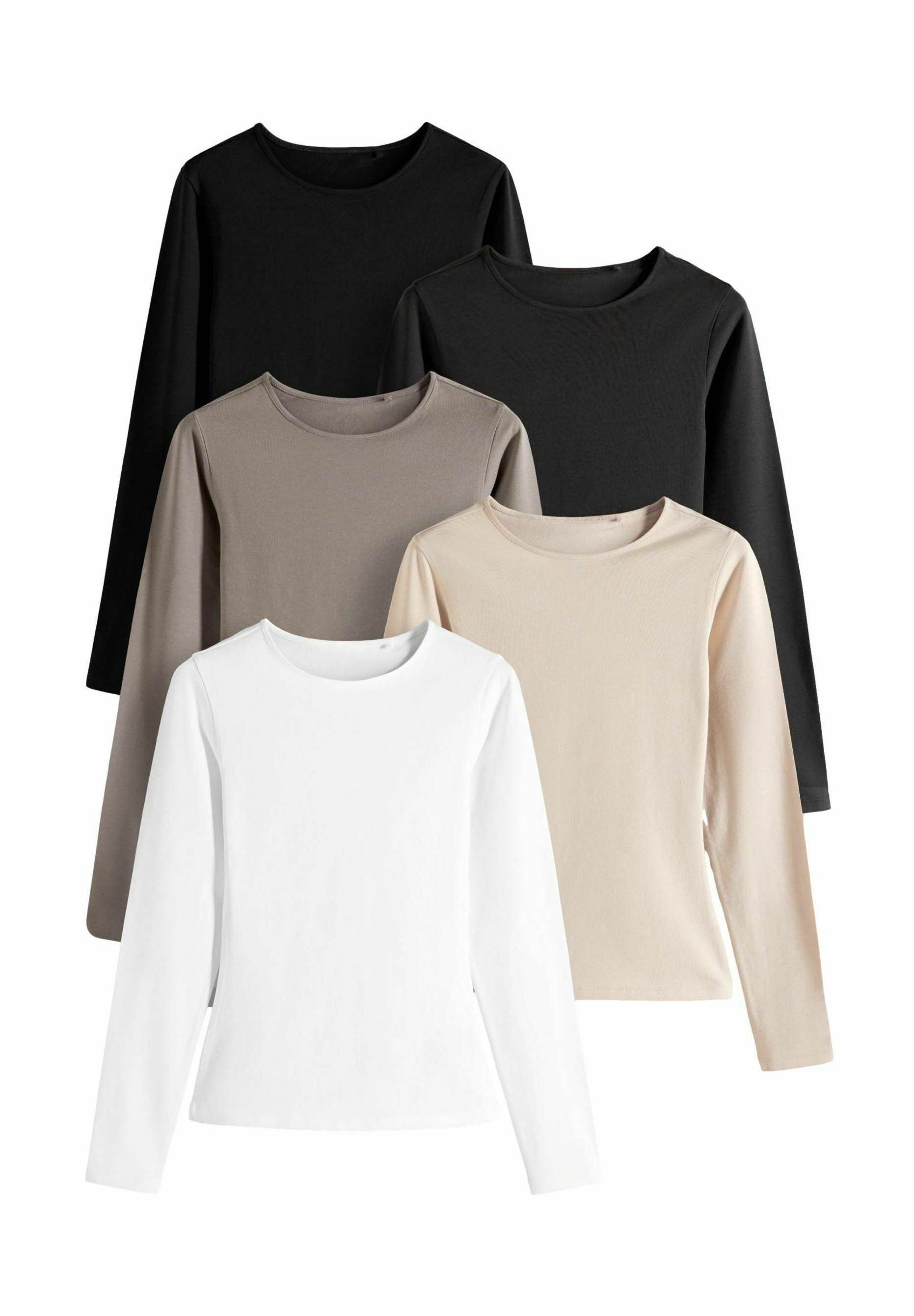THE SET Vrouwen THE SET 5 T-shirts met lange mouwen en ronde hals Light Grey/Light Pink/Slate Grey/Cream/Mauve Pink XS