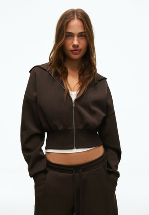 Bershka, ZIP-UP WITH WAISTBAND - HOODIE - Sweat zippé - dark brown