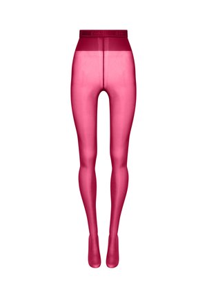 Collant opaque fuchsia avec une texture lisse, une taille haute et un design moulant, sans motifs ni accents.