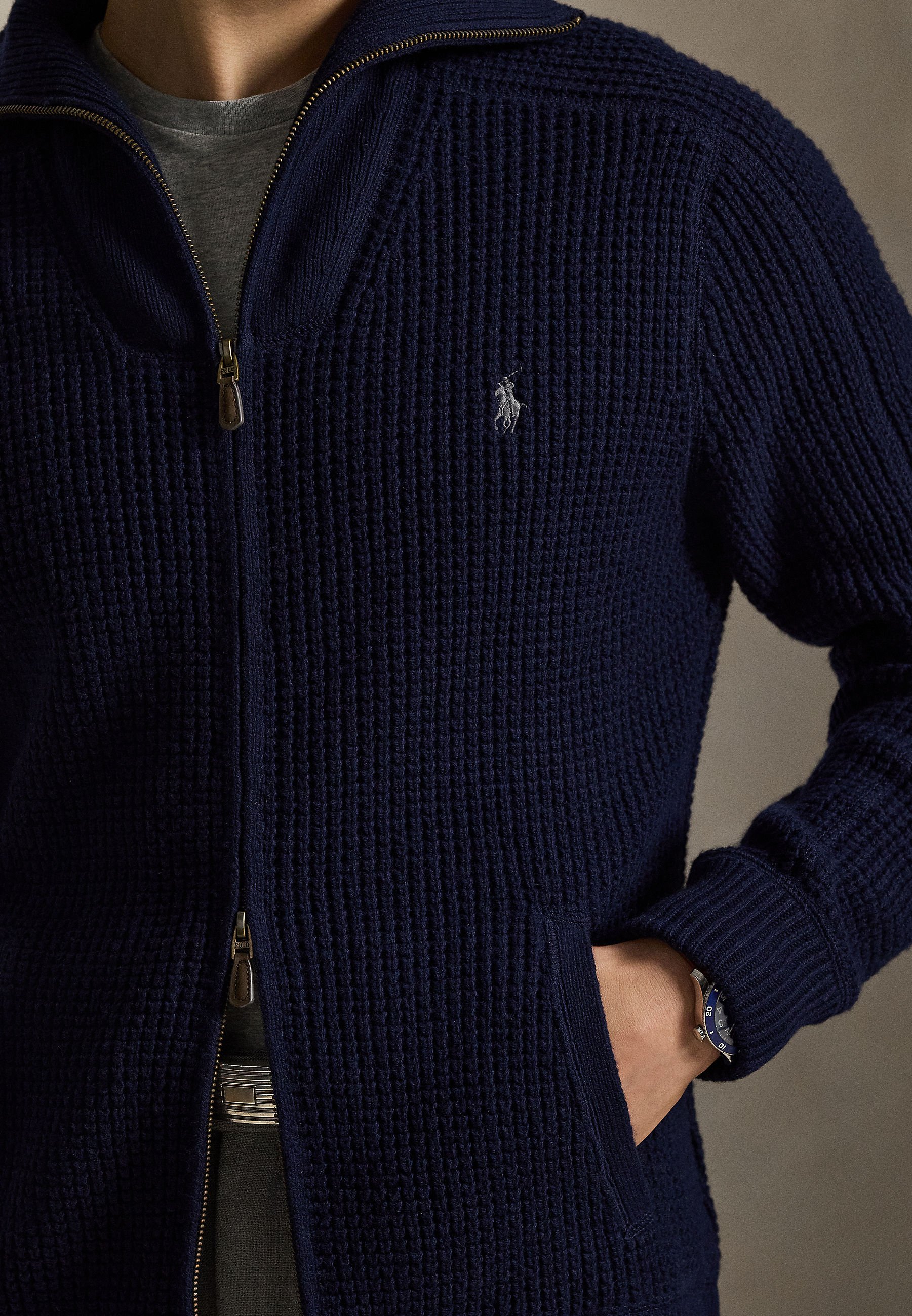 Polo Ralph Lauren WAFFLE-KNIT WOOL-COTTON FULL-ZIP - Cardigan