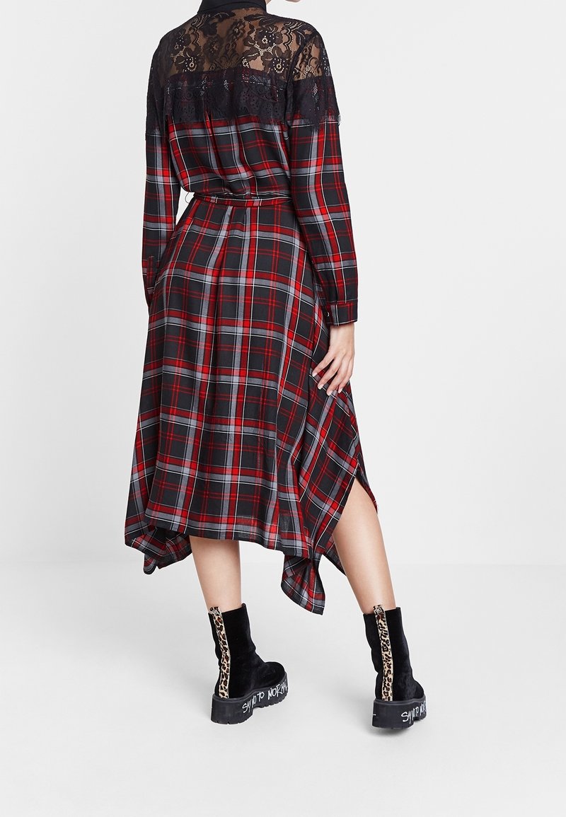 asymmetric plaid shirt dress Button Down Plaid Silk Dress with Asymmetrical Hem and Belted waist – Vicky  and Lucas main image 0