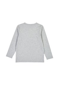 T-shirt grigio a maniche lunghe con scollo rotondo, in morbido cotone e dalla superficie liscia. Presenta un retro semplice senza ulteriori decorazioni.