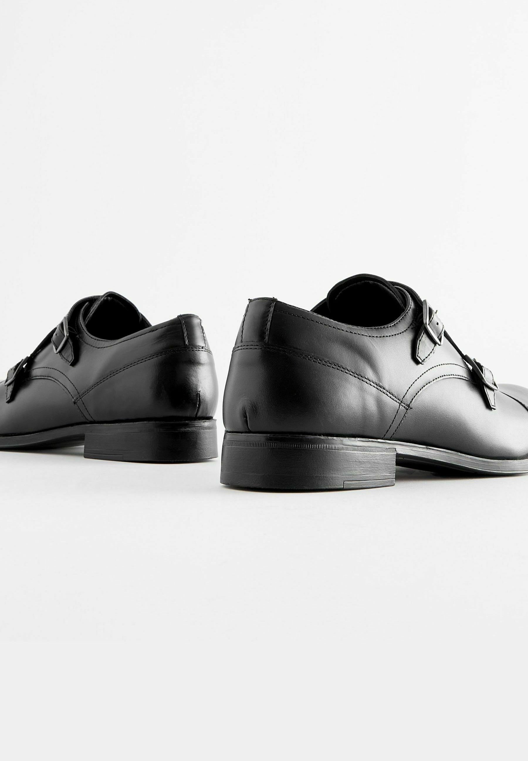 Next LEATHER DOUBLE MONK SHOES - Biznesowe loafersy/czarny