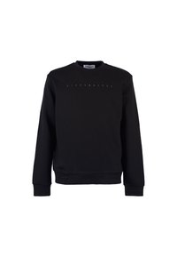 Felpa nera a maniche lunghe con polsini e orlo a costine, presenta un piccolo testo del brand Bikkembergs centrato sul petto.