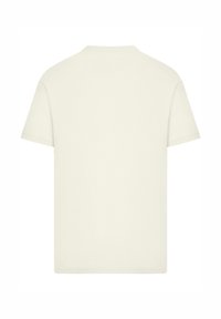 Short-sleeve t-shirt in off-white, featuring a crew neckline and a smooth, soft texture. The back view shows a simple, unadorned design.