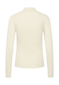 Maglione a maniche lunghe color crema in maglia con un motivo testurizzato e colletto aderente, con polsini e orlo a coste.
