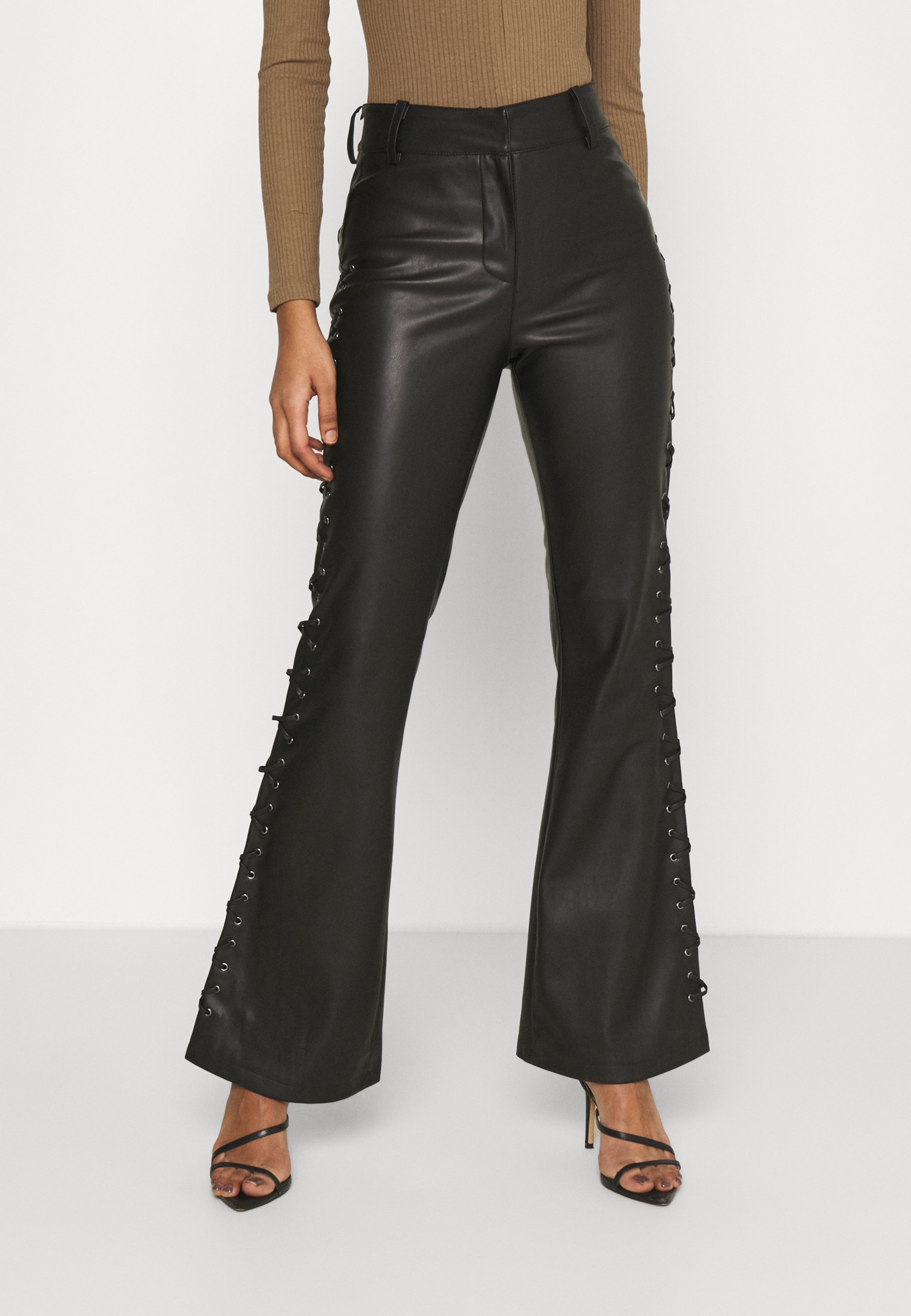 Topshop LACE UP FLARES - Bukser - black 