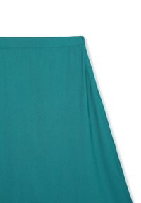 Gonna in lino teal con silhouette a trapezio. Presenta una vita semplice e una texture liscia, offrendo un design leggero e fluido.