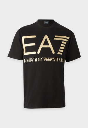 EA7 Emporio Armani, TRAIN LOGO SERIES LOGO TEE - Nyomott mintás póló - black/gold-coloured