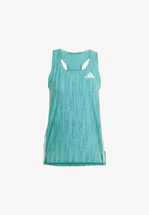 Débardeur de sport bleu sarcelle clair avec un motif texturé subtil, encolure dégagée, larges emmanchures et fentes latérales pour une meilleure mobilité.