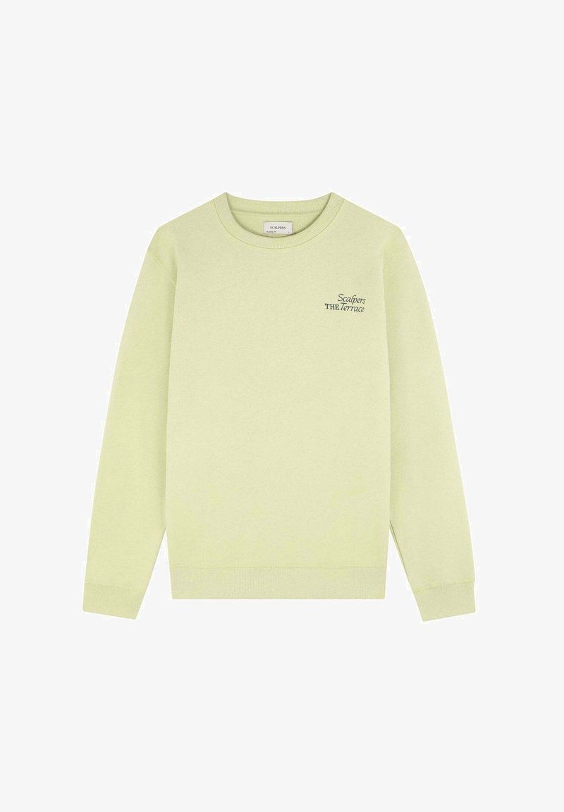 Lichtgroene sweatshirt met lange mouwen, een ronde hals en een klein gedrukt logo op de borst. Gemaakt van zachte, gestructureerde stof.