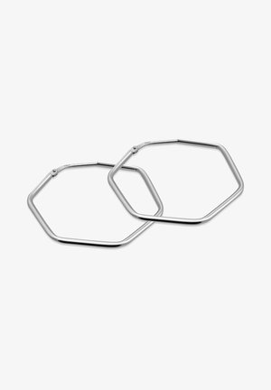 Two silver stainless steel hexagonal rings with smooth edges and rounded corners, featuring a simple design and polished finish.