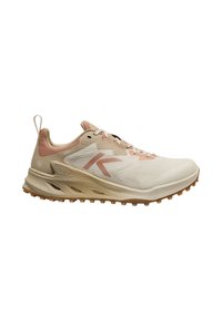 Leichter Laufschuh in Creme mit pinken Akzenten. Enthält ein atmungsaktives Mesh-Obermaterial, eine strukturierte Sohle und einen Ziehband für ein einfaches An- und Ausziehen.