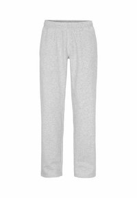 Lichtgrijze joggingbroek met elastische tailleband, rechte pijpen en een zachte, comfortabele stof, ontworpen voor casual draagcomfort.