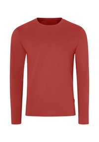 Langdurige, crew-neck shirt in effen rood. Gemaakt van een zachte katoenmix, met een gladde textuur en zonder zichtbare patronen of accenten.