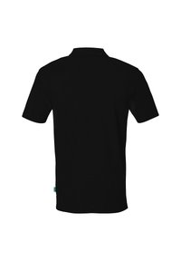 Sort kortærmet polo skjorte, klassisk kravedesign, lavet af glat stof, har et lille side logo mærke.