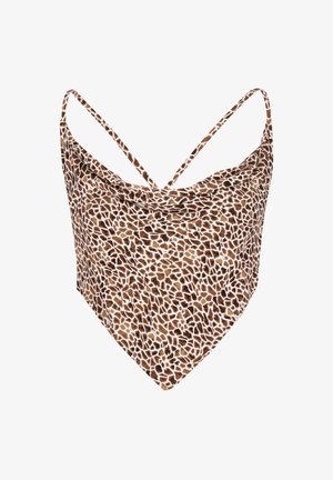 Bruin-witte giraffenprint cropped top met dunne schouderbandjes en een puntige zoom.