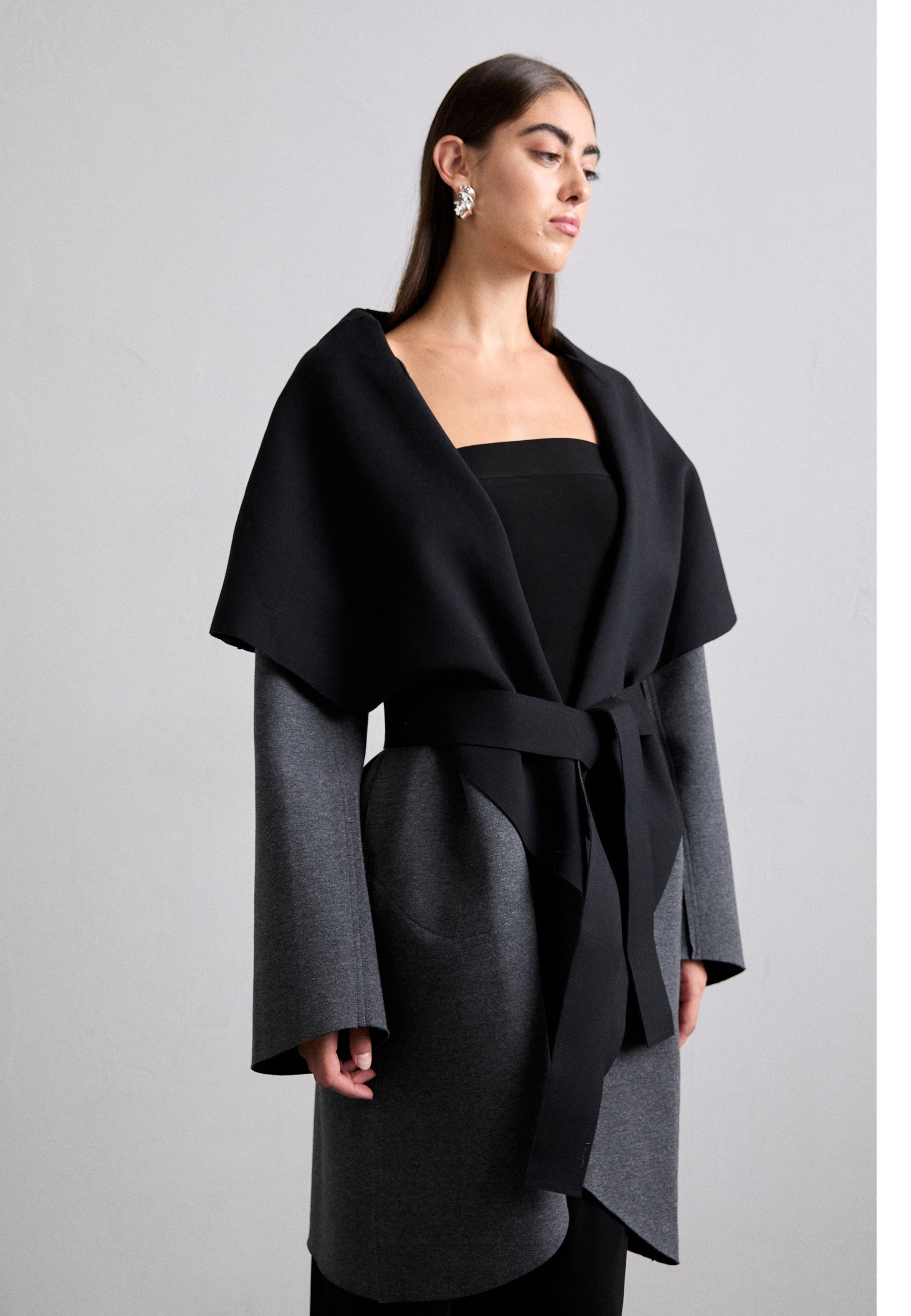 SHAWL COLLAR REVER COAT HEATHER BLACK⁄ M LIDNM shawl collar rever
