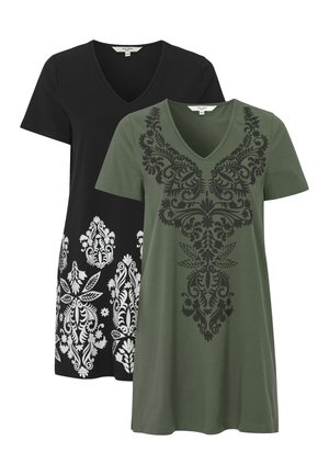 SHORT SLEEVED 2PACK - T-shirts print - dark green black beige