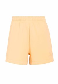 Calções com cintura elástica em tecido macio, de cor amarelo claro. Apresentam um design simples, sem padrões visíveis e com um pequeno detalhe de logótipo.