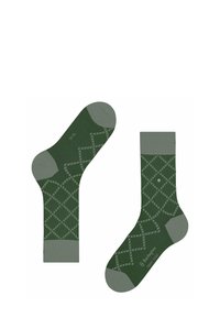 Zielone skarpetki bawełniane z diamentowym wzorem w jaśniejszym odcieniu zieleni, wzmocnioną piętą i palcami w jednolitym zielonym kolorze oraz z małym detalem logo.