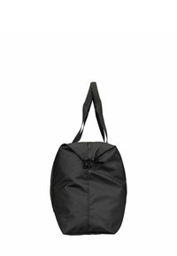Sac fourre-tout noir en tissu durable, doté d'une forme arrondie, de deux poignées et d'une fermeture éclair supérieure avec une finition élégante.
