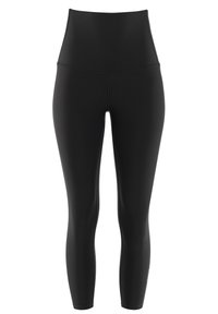 Rugalmas anyagból készült, magas derekú fekete leggings. Simaság jellemzi, testhez simuló fazonja van, és nincs rajta látható alkatrész vagy minta.