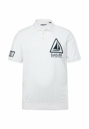 Witte polo shirt van katoen, met een marineblauw zeilbootlogo en de tekst "SAILOR", korte mouwen en een drieknoopsluiting. Geaccentueerd met "007" op de mouw.