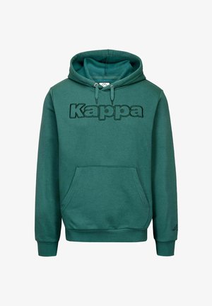 Felpa verde con cappuccio in pile, tasca a marsupio, cappuccio con coulisse regolabile e logo "Kappa" in rilievo sul davanti. Tessuto morbido e strutturato.