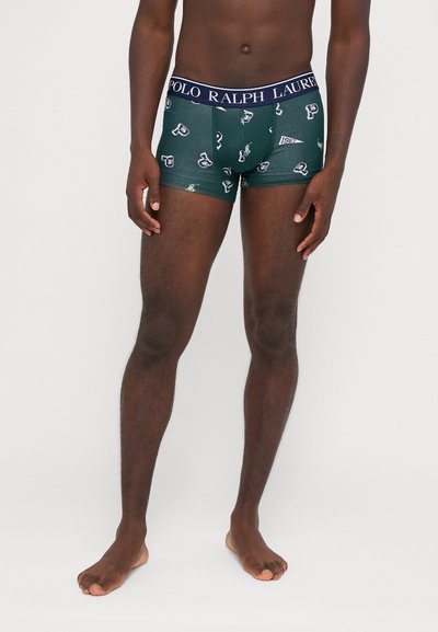 Zelené boxerky s námořnickým pasem, na kterém je logo "POLO RALPH LAUREN", s potiskem písmen a ikon, vyrobené z bavlny.