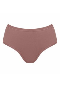 Ondergoed met hoge taille van zachte mauvekleurige stof. Heeft gladde naden en een naadloos ontwerp voor comfort en bedekking.