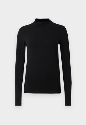 Must nägupesu ja pika varrukaga särk, mis on valmistatud siledast kangast; sobiv disain kõrge krae ja nähtamatute õmblusteta. Lihtne, ühetooniline värv.