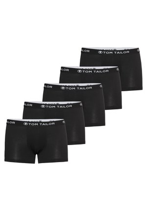 Black boxer briefs made of cotton blend material, featuring a white Tom Tailor logo on the elastic waistband. Five pairs arranged in a row.
