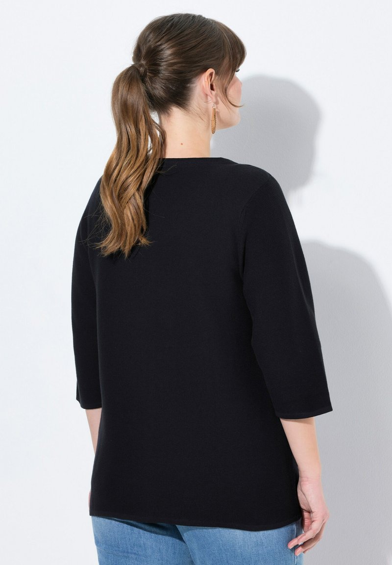 Cardigan con righe, taglio squadrato, orlini arrotolati e scollo a V