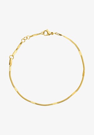 Goldarmband mit abwechselnd glatten und strukturierten Gliedern, mit einem Karabinerverschluss. Das Design ist elegant und minimalistisch.