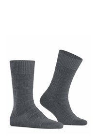 Calzini grigi con parte superiore a costine che presenta un motivo testurizzato e linee orizzontali lungo il corpo, adatti per un look casual o per l'uso quotidiano.