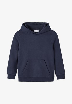 Sweat à capuche enfant bleu marine avec manches longues, poche kangourou devant et poignets et ourlet côtelés.